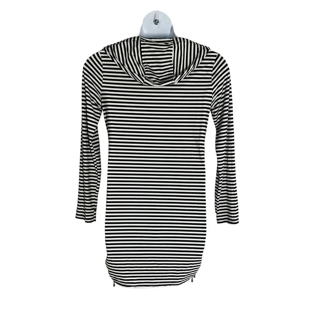 Coolibar Beach Small Cover Up Dress UPF UV 50+ Black White Striped Hood Pockets